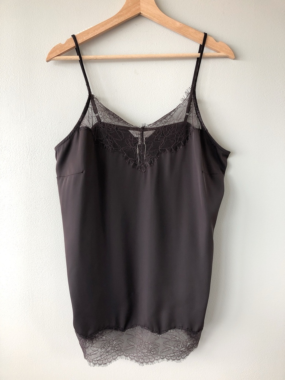 Marks & Spencer Lace-Trim Satin Slip tank top shirt brown camisole